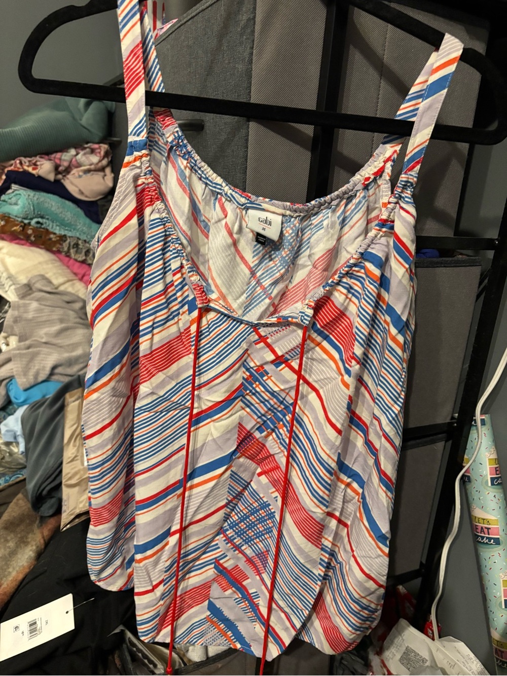 Cabi Stripe Spaghetti Strap Tank Top - Red, Blue & White Medium